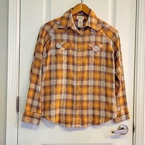 Wrangler Women's Yellow Plaid Pearl Snap Button Down Size Small.